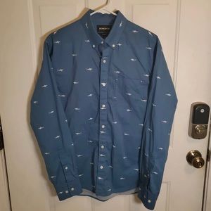 Men’s Bonobos long sleeve button up Shirt medium m blue shark print